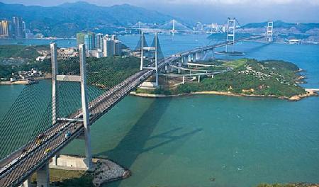 青马大桥全球最长行车铁路双用悬索式吊桥